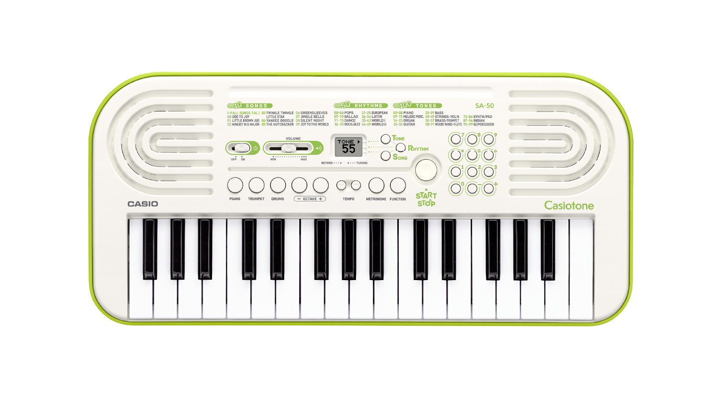 32 Mini Keys, 100 sons, 50 rythmes, couleur : blanc-vert, 10 morceaux d'entraînement, sans Alimentation électrique