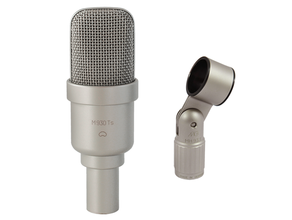 Grossmembran-Kondensatormikrofon mit Nierencharakteristik, grosser Ausgangsübertrager mit optimierter Schaltung, Mikrofonhalter MH 93.1, im Holzetui