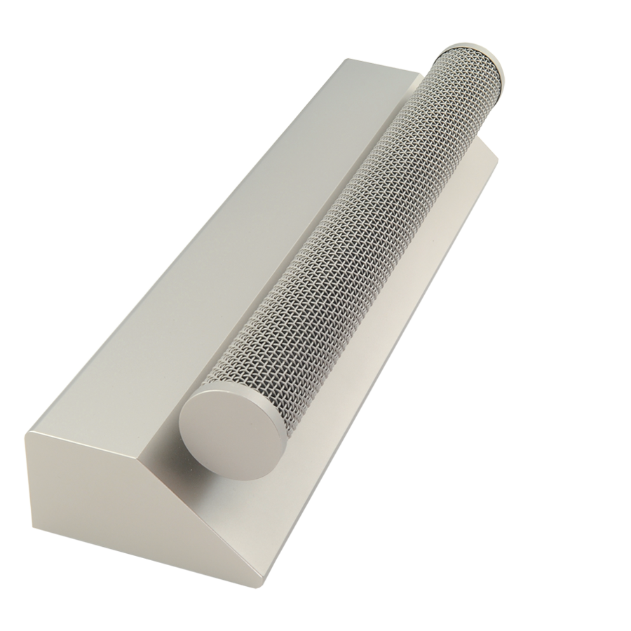 Pult-Ebenen-Mikrofon mit frequenzunabhängiger Richtcharakteristik, die in der Vertikalebene die Eigenschaft eines Nierenmikrofons und in der Horizontalebene die eines Richtmikrofons mit einem Öffnungswinkel von ca. 30 Grad aufweist