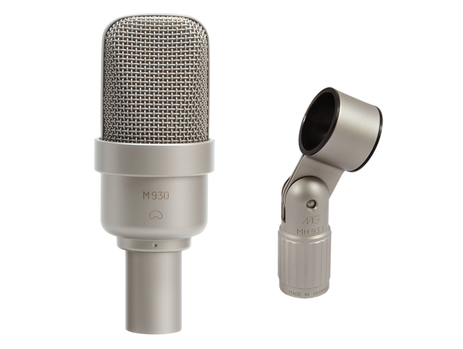 Microphone à condensateur à grande membrane, caractéristique cardioïde, avec support de microphone MH 93.1, sets avec support stéréo, dans un étui en bois