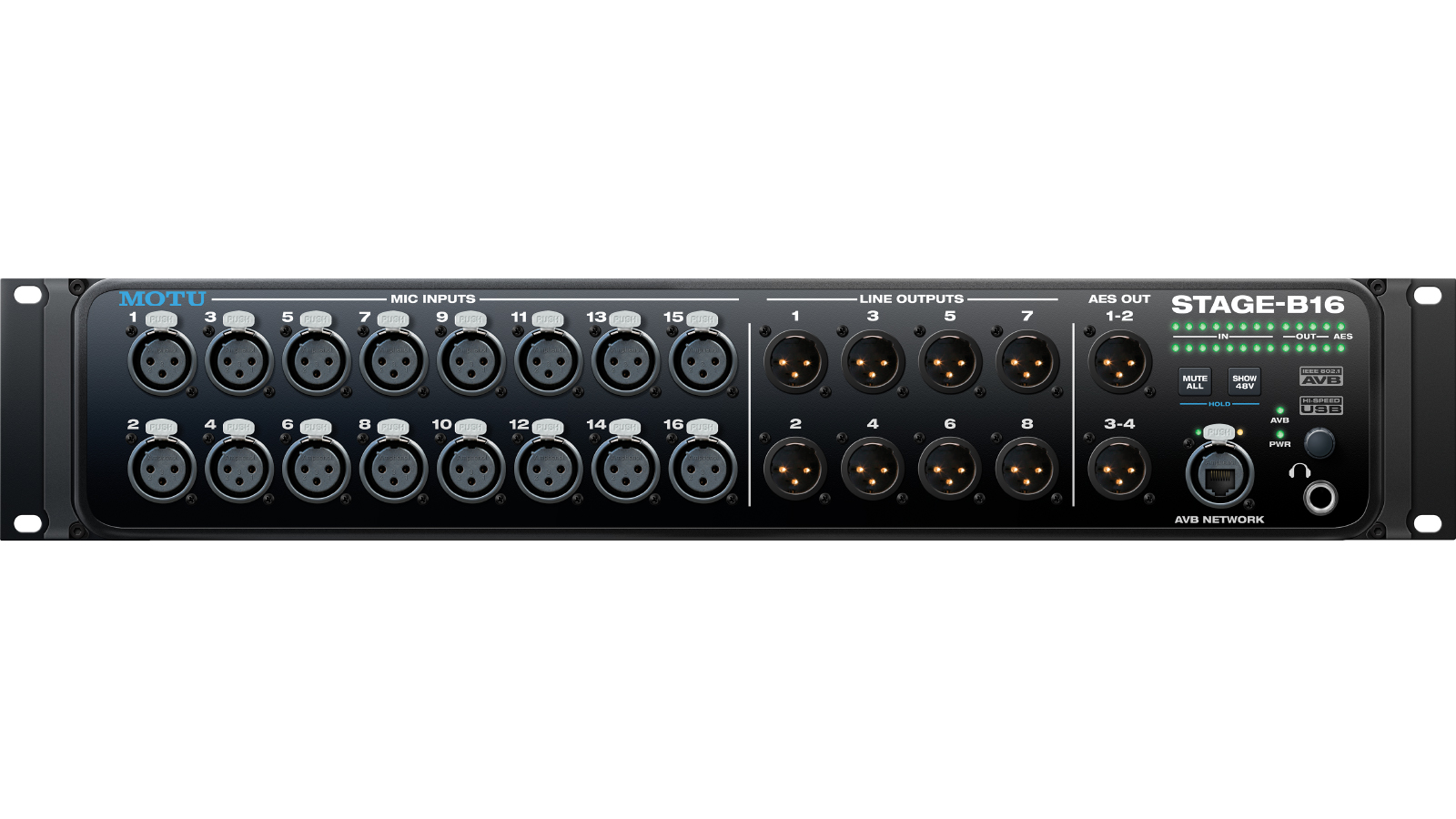 16x12 stage box / mixer / interface with DSP & AVB-TSN networking
